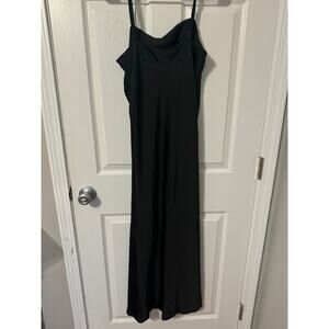 NWT NYC Satin Black Full Length Sheath Dress Spaghetti Straps w/ Slit Sz: Small